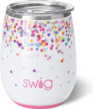 Swig Life 14oz Wine Tumbler with Lid, Stainless Steel, Dishwasher Safe, Portable, Triple Insulated Wine Cup, Glitter Tumbler, Glitter Gifts (Confetti)
