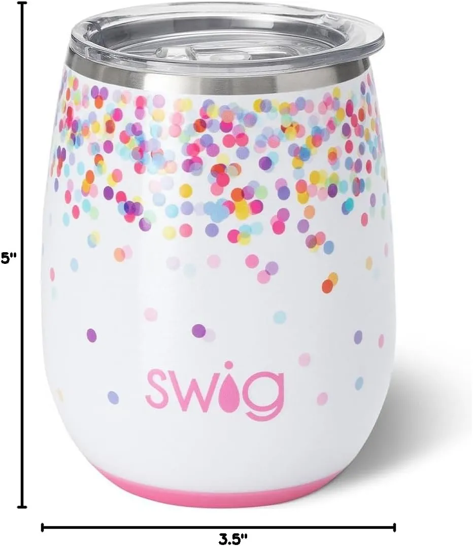 Swig Life 14oz Wine Tumbler with Lid, Stainless Steel, Dishwasher Safe, Portable, Triple Insulated Wine Cup, Glitter Tumbler, Glitter Gifts (Confetti)