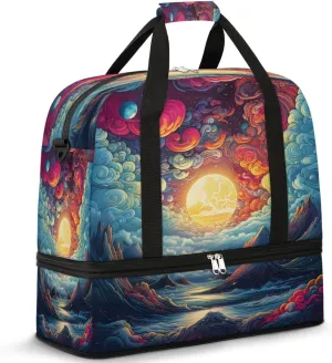 Swirling Cosmic Dusk Travel Duffel Bag, Travel Essentials, Gym Bag for Women, Weekender Overnight Bag With Shoes Compartment, Carry On Bags for Airplanes