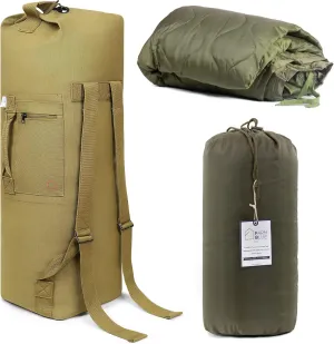 Tactical Duffle Bag and Military Blanket Olive Drab Green Bundle Set of 2 by Farm Blue