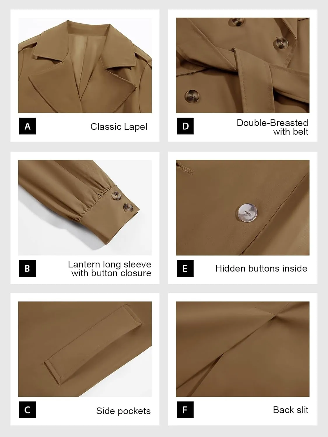 Tankaneo Womens Long Trench Coat Fall Fashion Oversized Double Breasted Lapel Overcoat Outerwear with Belt