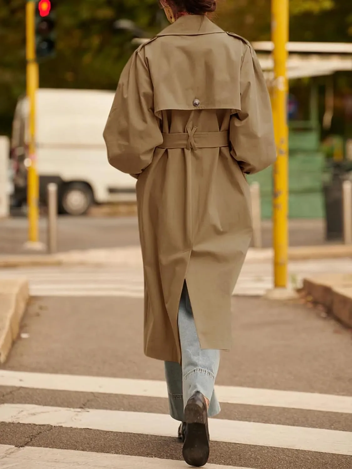Tankaneo Womens Long Trench Coat Fall Fashion Oversized Double Breasted Lapel Overcoat Outerwear with Belt
