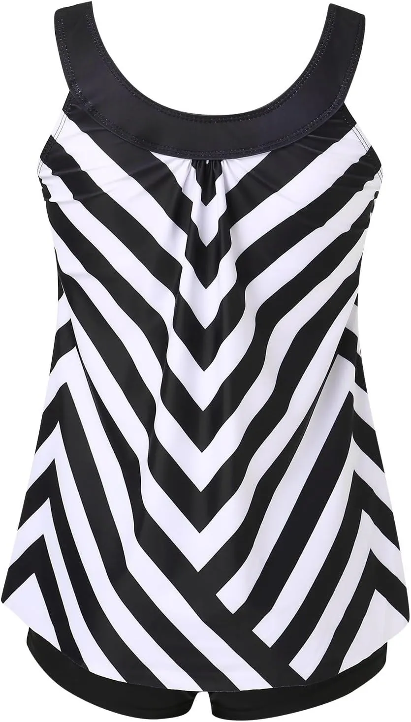 Tankini Swimsuits for Women Two Piece Bathing Suits Trendy Tank Top with Shorts Tummy Control Beach Modest Swimsuits