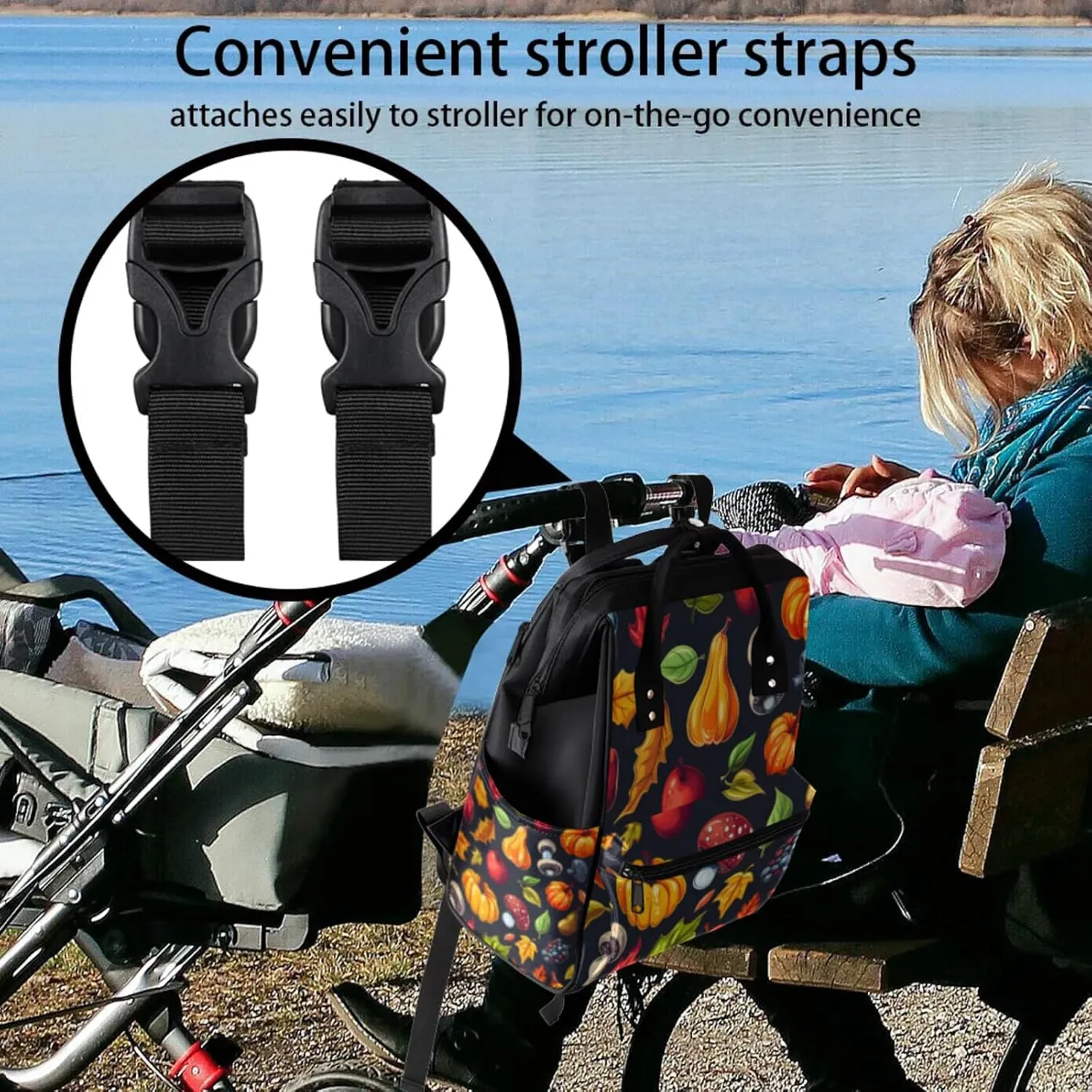 Tavisto Autumn Harvest Double Shoulder Mommy Bag for Women, Polyester Large Capacity Diaper Backpack with Multi Pockets, Waterproof Adjustable Straps Diaper Bag for Moms Dads, 11''×7''×15.7''