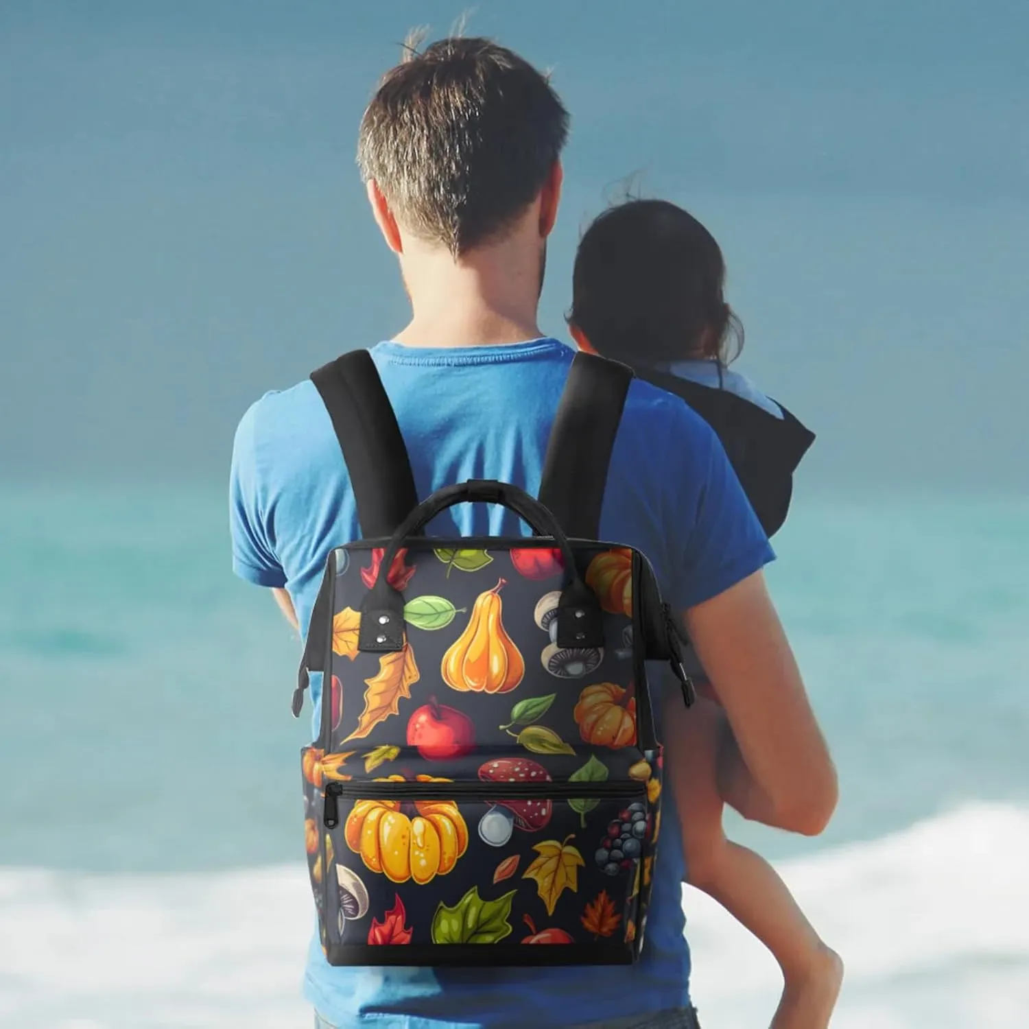 Tavisto Autumn Harvest Double Shoulder Mommy Bag for Women, Polyester Large Capacity Diaper Backpack with Multi Pockets, Waterproof Adjustable Straps Diaper Bag for Moms Dads, 11''×7''×15.7''