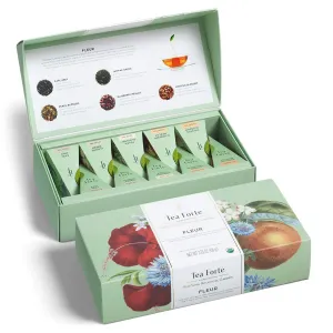 Tea Forte Fleur Petite Presentation Box Mother's Day Tea Gift Set Sampler, 10 Count, 2 of Each Variety Individually Wrapped Handcrafted Pyramid Infuser Bags