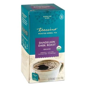 Teeccino Dandelion Herbal Tea - Dark Roast - 25 Tea Bags - Caffeine Free, Prebiotic, Gluten Free, 3x More Herbs