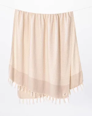 Teema Large Turkish Beach Towel - 100% Turkish Cotton - Sand Free - Fast Drying - Versatile and Multi-Use - The Diamanté (Tan)