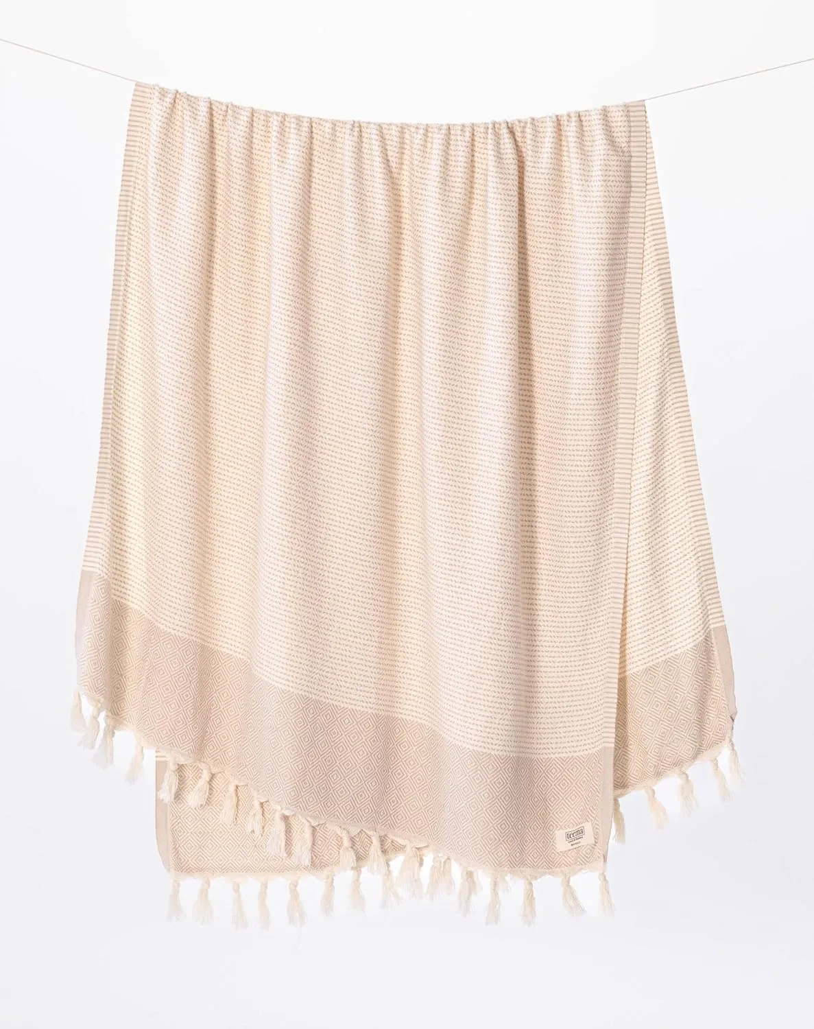 Teema Large Turkish Beach Towel - 100% Turkish Cotton - Sand Free - Fast Drying - Versatile and Multi-Use - The Diamanté (Tan)