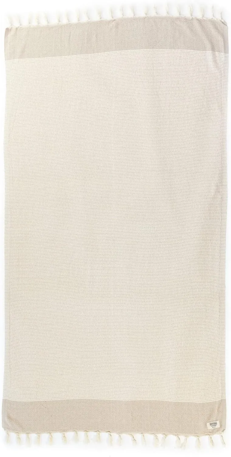 Teema Large Turkish Beach Towel - 100% Turkish Cotton - Sand Free - Fast Drying - Versatile and Multi-Use - The Diamanté (Tan)