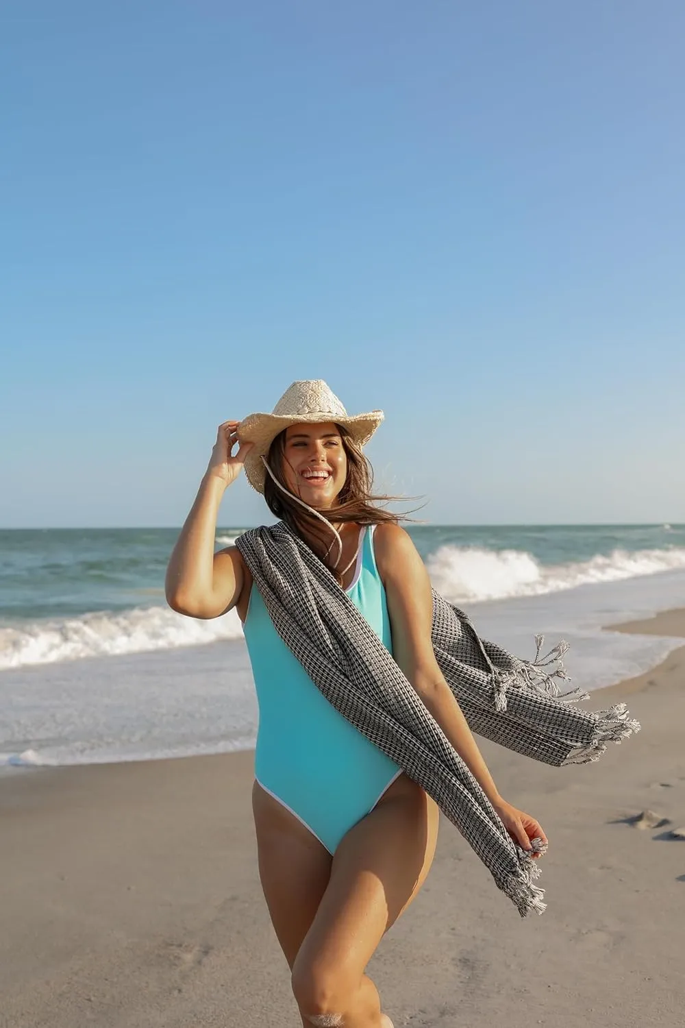Teema Large Turkish Beach Towel - 100% Turkish Cotton - Sand Free - Fast Drying - Versatile and Multi-Use - The Waffle Weave (Granite)