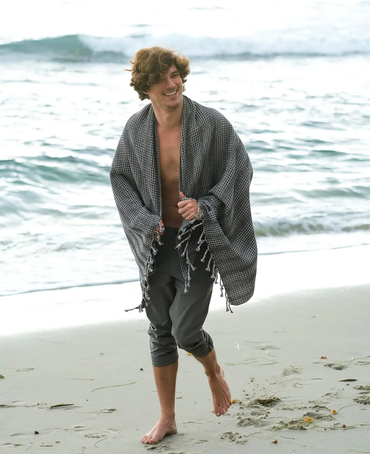 Teema Large Turkish Beach Towel - 100% Turkish Cotton - Sand Free - Fast Drying - Versatile and Multi-Use - The Waffle Weave (Granite)