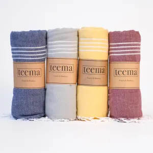 Teema Large Turkish Beach Towel Bundle - 100% Turkish Cotton - Sand Free - Fast Drying - Versatile and Multi-Use - The Simple Classics Bundle