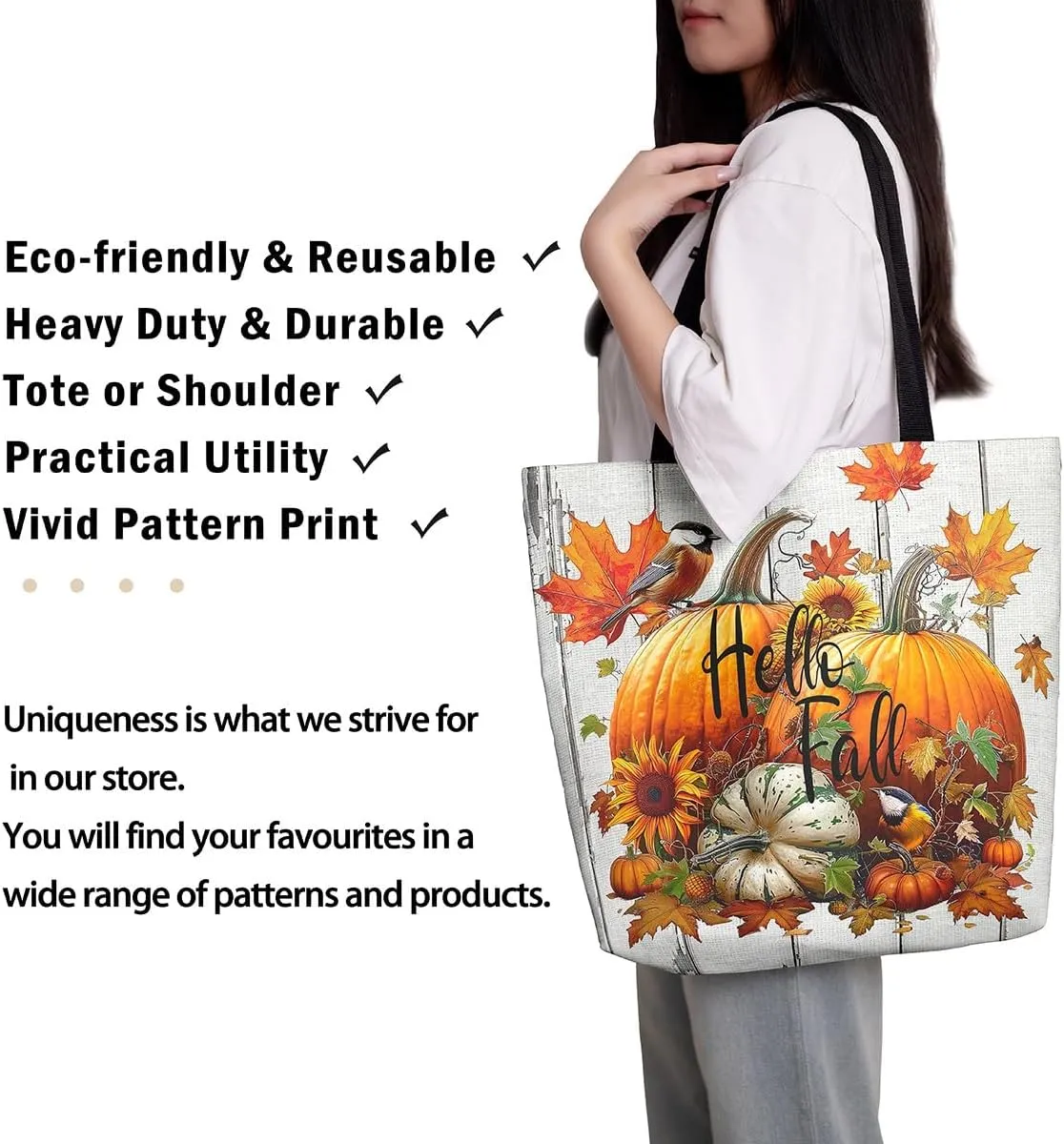 Thanksgiving Pumpkin Canvas Tote Bag,Maple Leaf Duffle Bag,Fall Leaves Handbag Farmhouse Autumn Harvest Fall Decor
