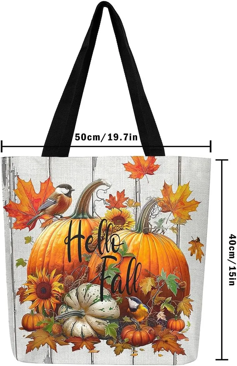 Thanksgiving Pumpkin Canvas Tote Bag,Maple Leaf Duffle Bag,Fall Leaves Handbag Farmhouse Autumn Harvest Fall Decor