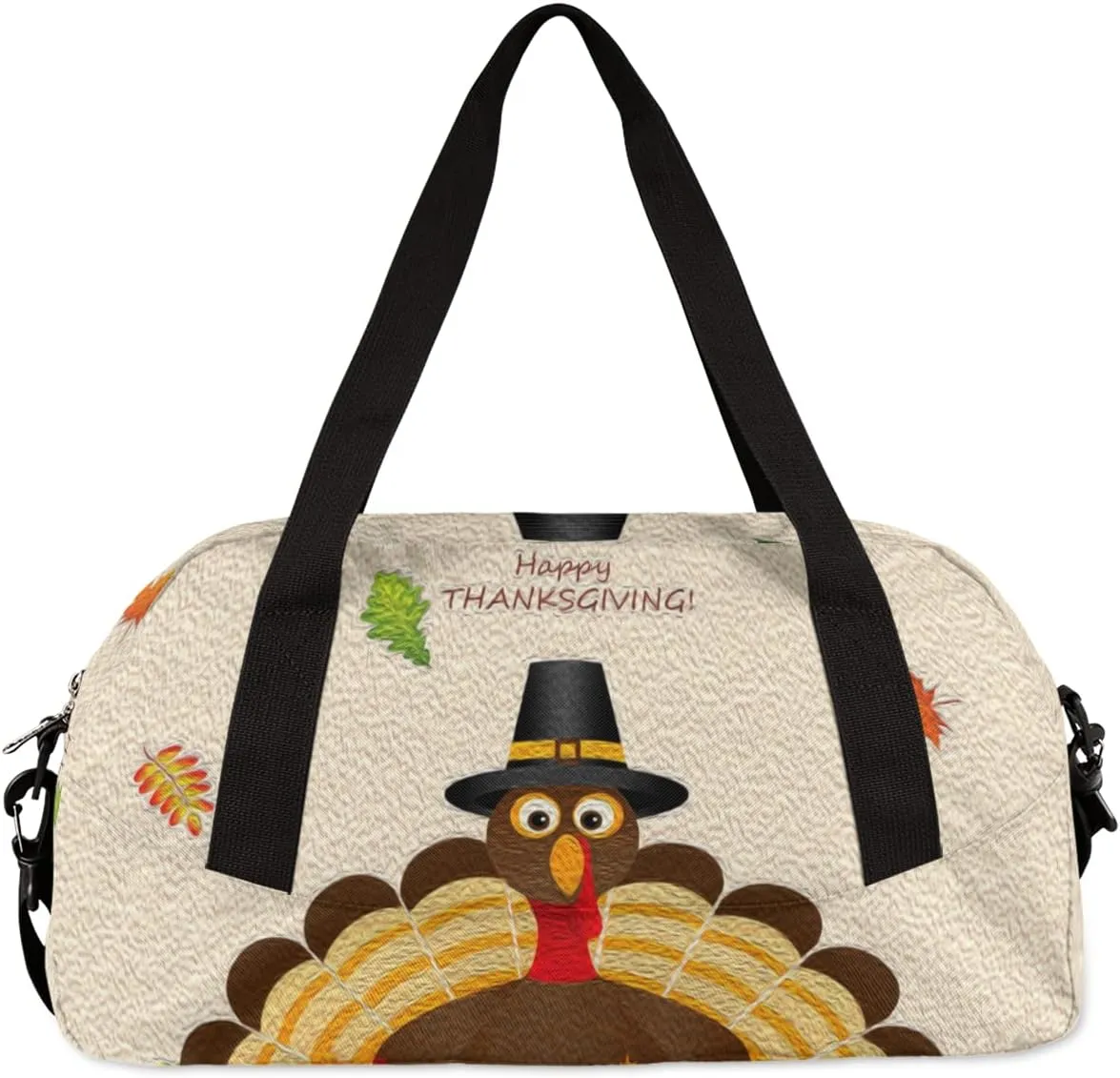 Thanksgiving Turkey Fall Leaves Kids Duffel Bag for Girls Boys Teens, Turkey Oil Painting Dance Bag Overnight Small Duffel Bag Carry On Weekend Sports Gym Travel Bag for School Practice Gymnastics Ballet