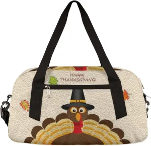 Thanksgiving Turkey Fall Leaves Kids Duffel Bag for Girls Boys Teens, Turkey Oil Painting Dance Bag Overnight Small Duffel Bag Carry On Weekend Sports Gym Travel Bag for School Practice Gymnastics Ballet