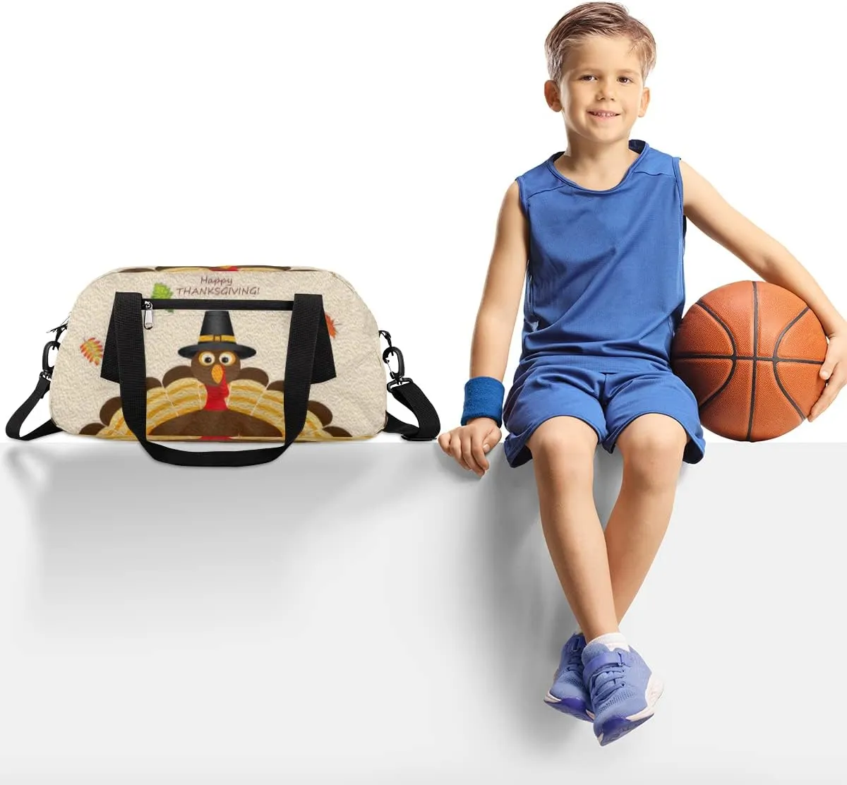 Thanksgiving Turkey Fall Leaves Kids Duffel Bag for Girls Boys Teens, Turkey Oil Painting Dance Bag Overnight Small Duffel Bag Carry On Weekend Sports Gym Travel Bag for School Practice Gymnastics Ballet