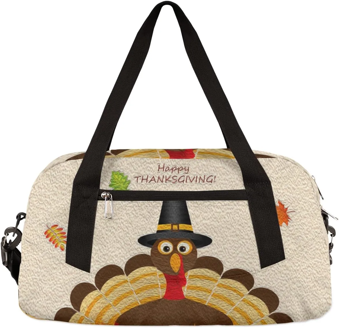Thanksgiving Turkey Fall Leaves Kids Duffel Bag for Girls Boys Teens, Turkey Oil Painting Dance Bag Overnight Small Duffel Bag Carry On Weekend Sports Gym Travel Bag for School Practice Gymnastics Ballet