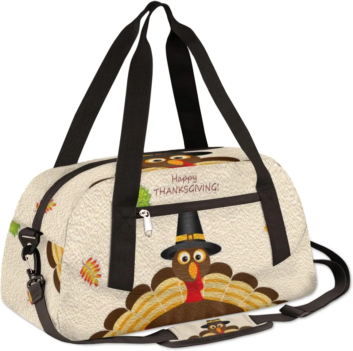 Thanksgiving Turkey Fall Leaves Kids Duffel Bag for Girls Boys Teens, Turkey Oil Painting Dance Bag Overnight Small Duffel Bag Carry On Weekend Sports Gym Travel Bag for School Practice Gymnastics Ballet