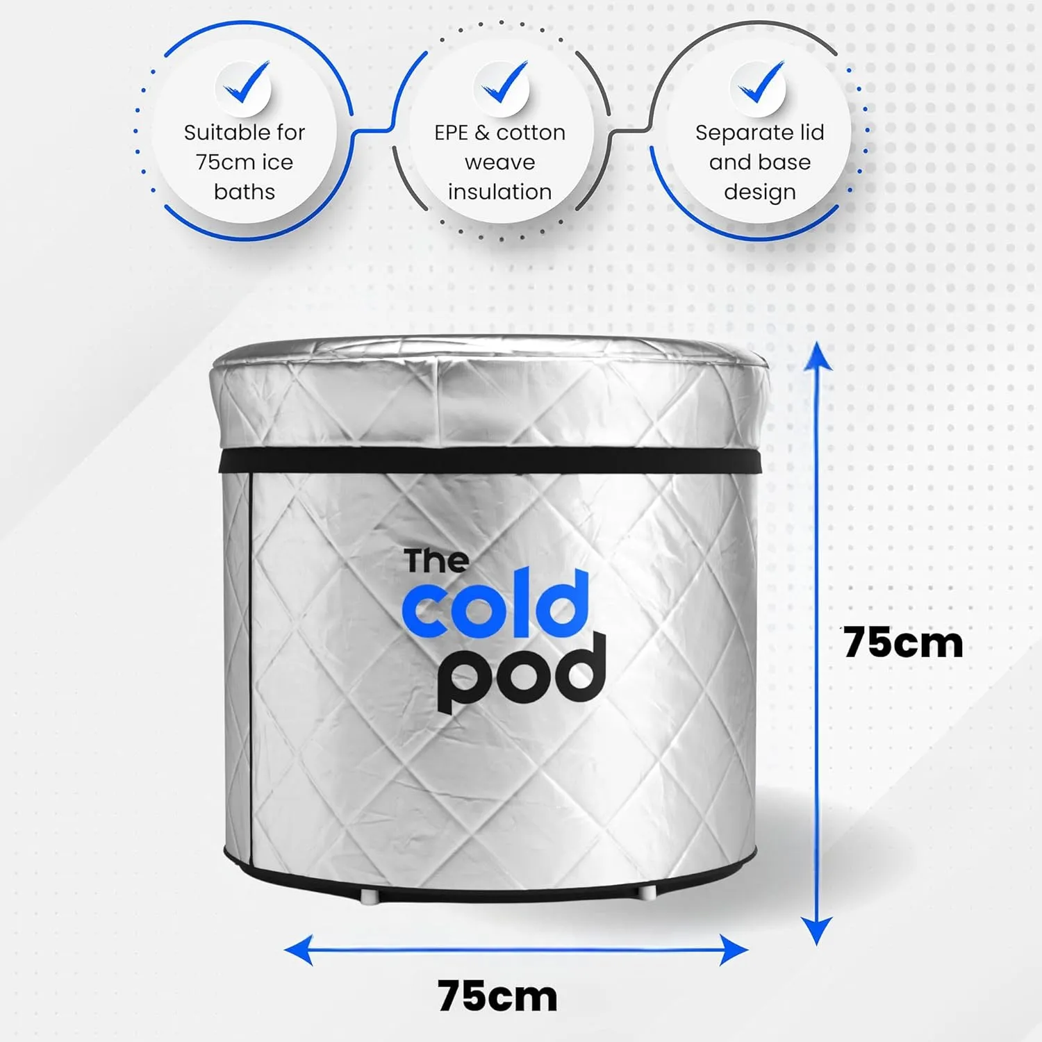 The Cold Pod Ice Bath Tub Cover Standard Size: Insulated and Silver UV Heat Reflective Cold Plunge Tub Cover, Waterproof and Zip Up All Weather Resistant Protective Lid