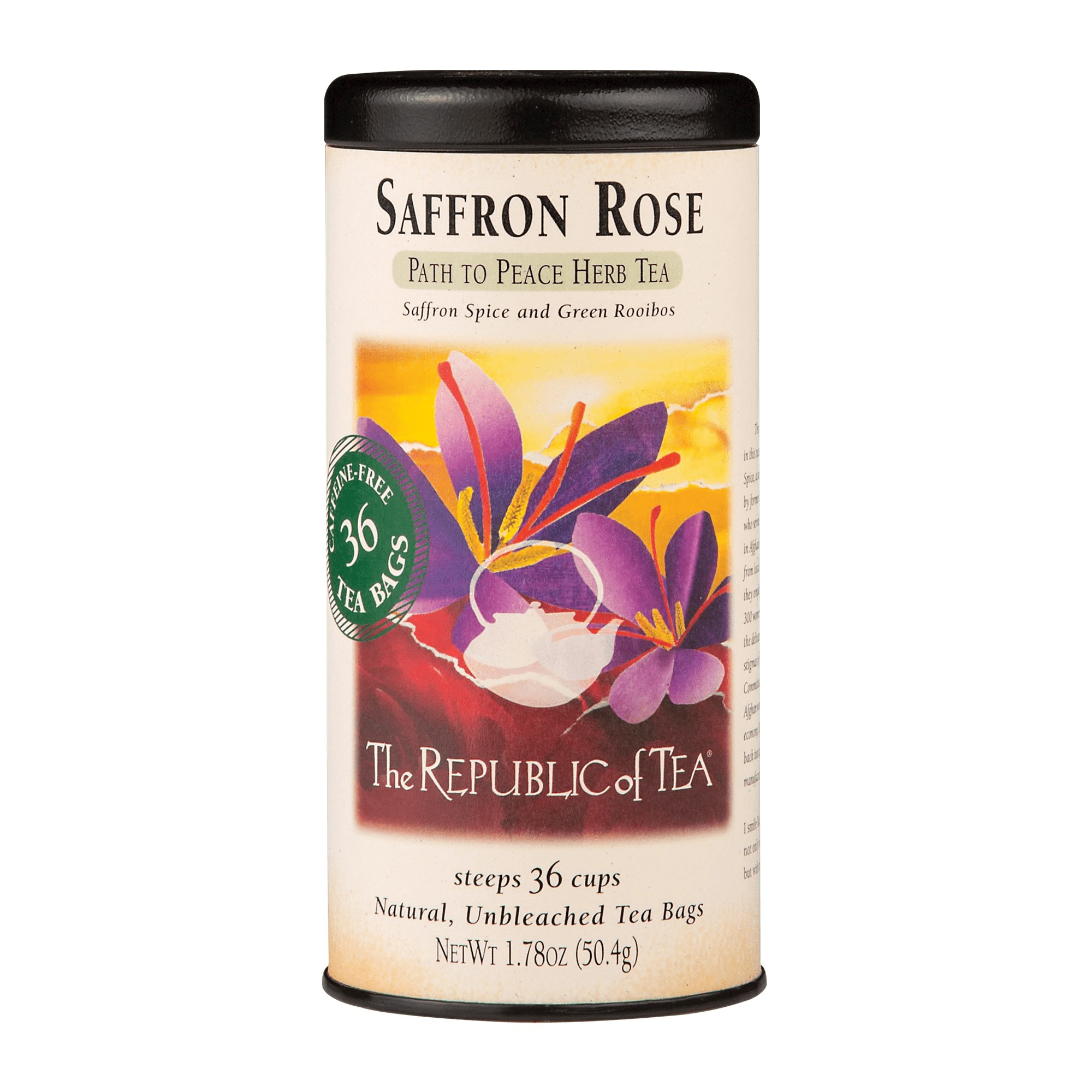 The Republic of Tea Saffron Rose Herbal 36 Tea Bags