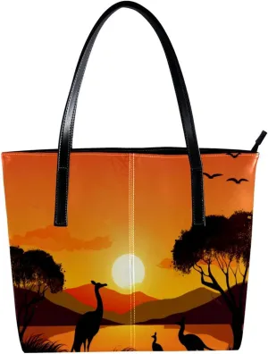 The Tote Bag For Women,Bags For Women,Reusable Shopping Bags,Australia Sunset Kangaroo Ostrich Handbags