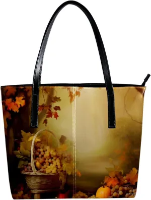 The Tote Bag For Women,Bags For Women,Reusable Shopping Bags,Autumn Forest Harvest Fruit Handbags