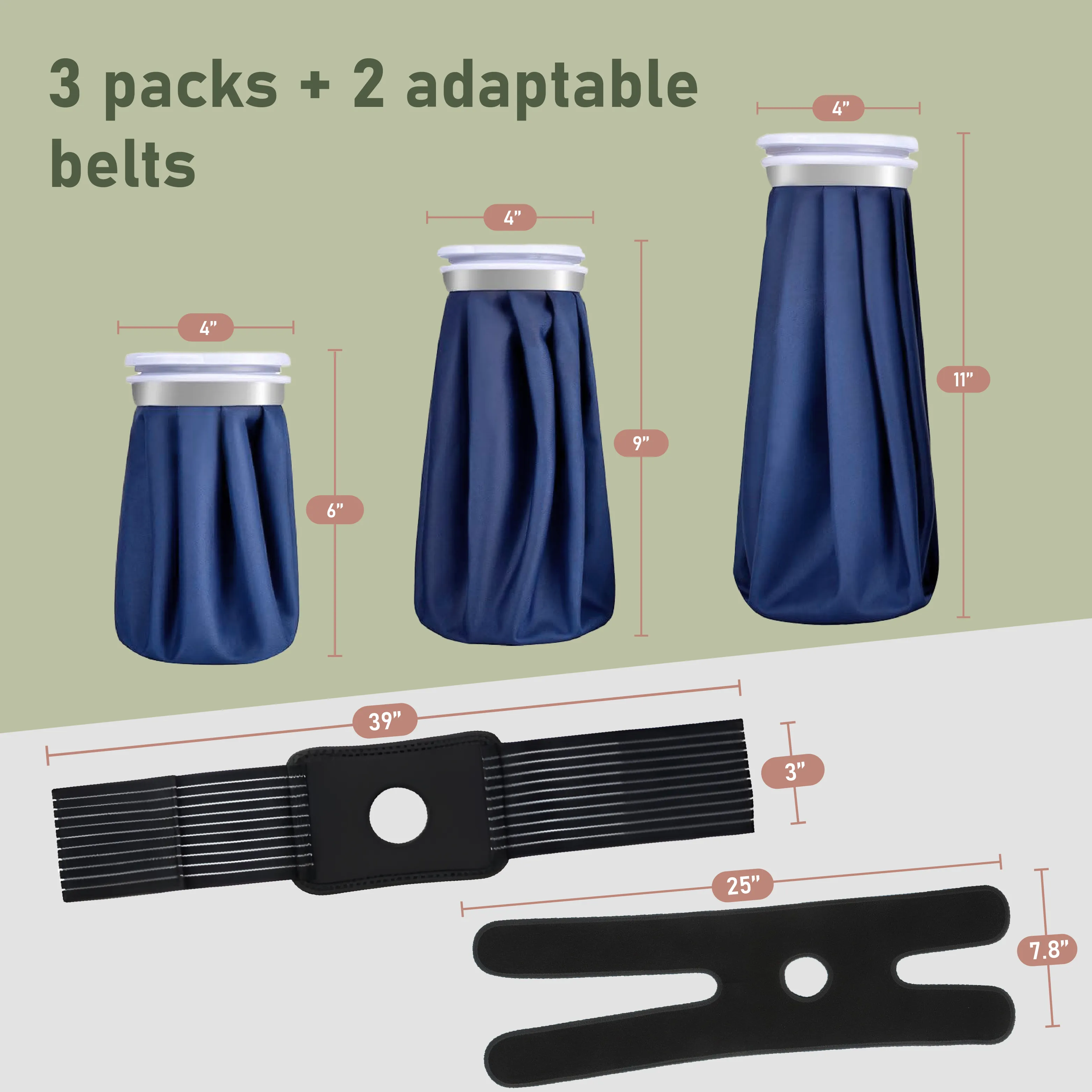 Therapy Hot & Cold Water Bags - 3 Bags & 2 Straps