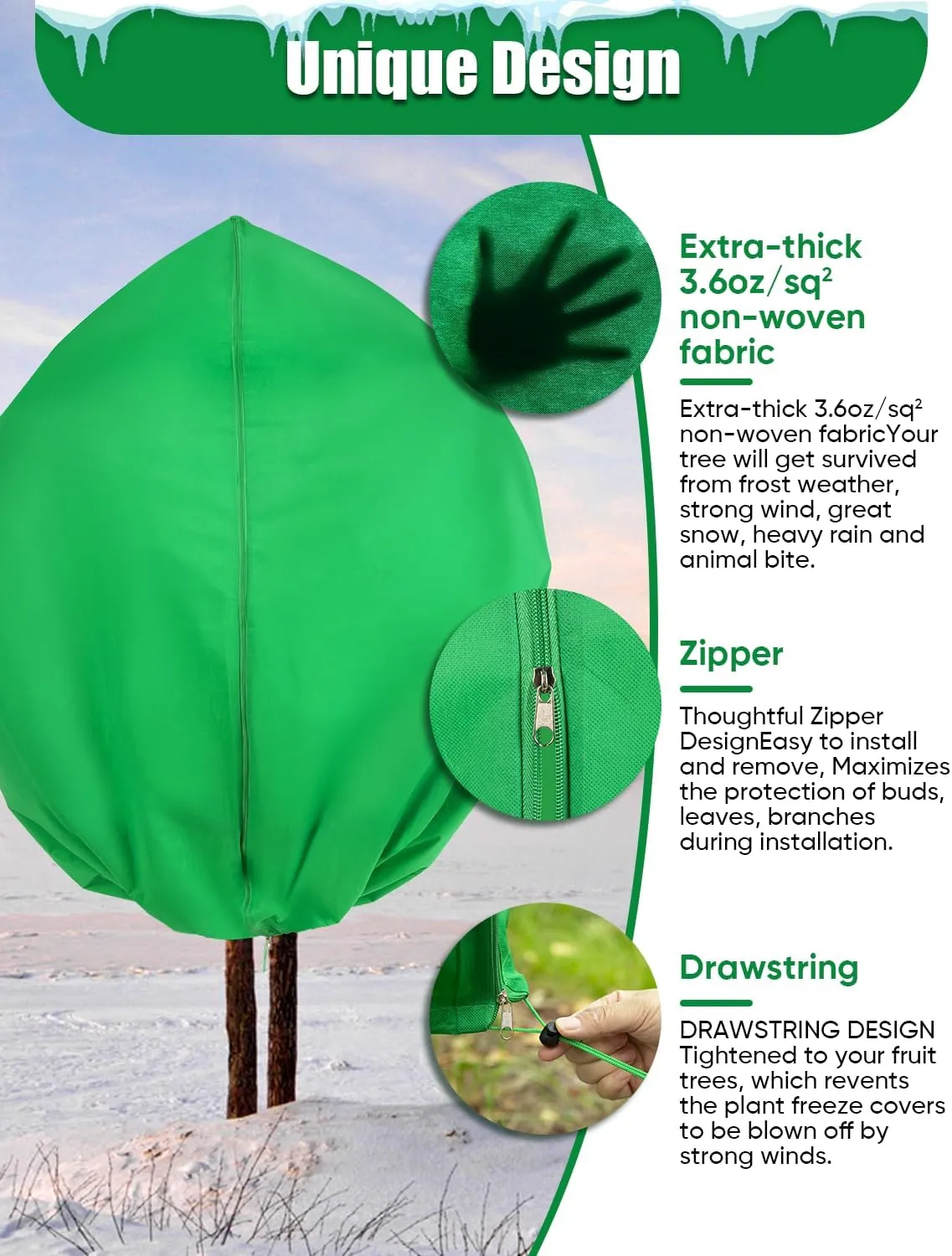 Thickened Plant Freeze Protection Covers for Winter - 71" x 63" Large Frost Blankets for Plants Tree Shrubs Cloth Protector Drawstring Bags Jacket for Outdoor Plants Green (3.2 oz/yd²)