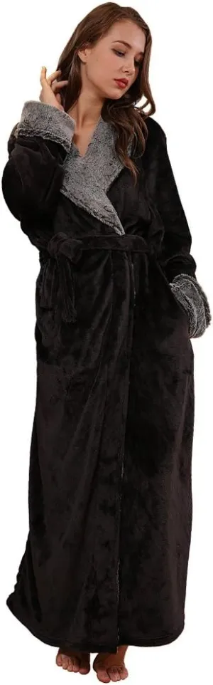 Thicker Long Flannel Sleepwear for Women and Man Imitation Fur Collar Bathrobes Warm Couple Pajamas