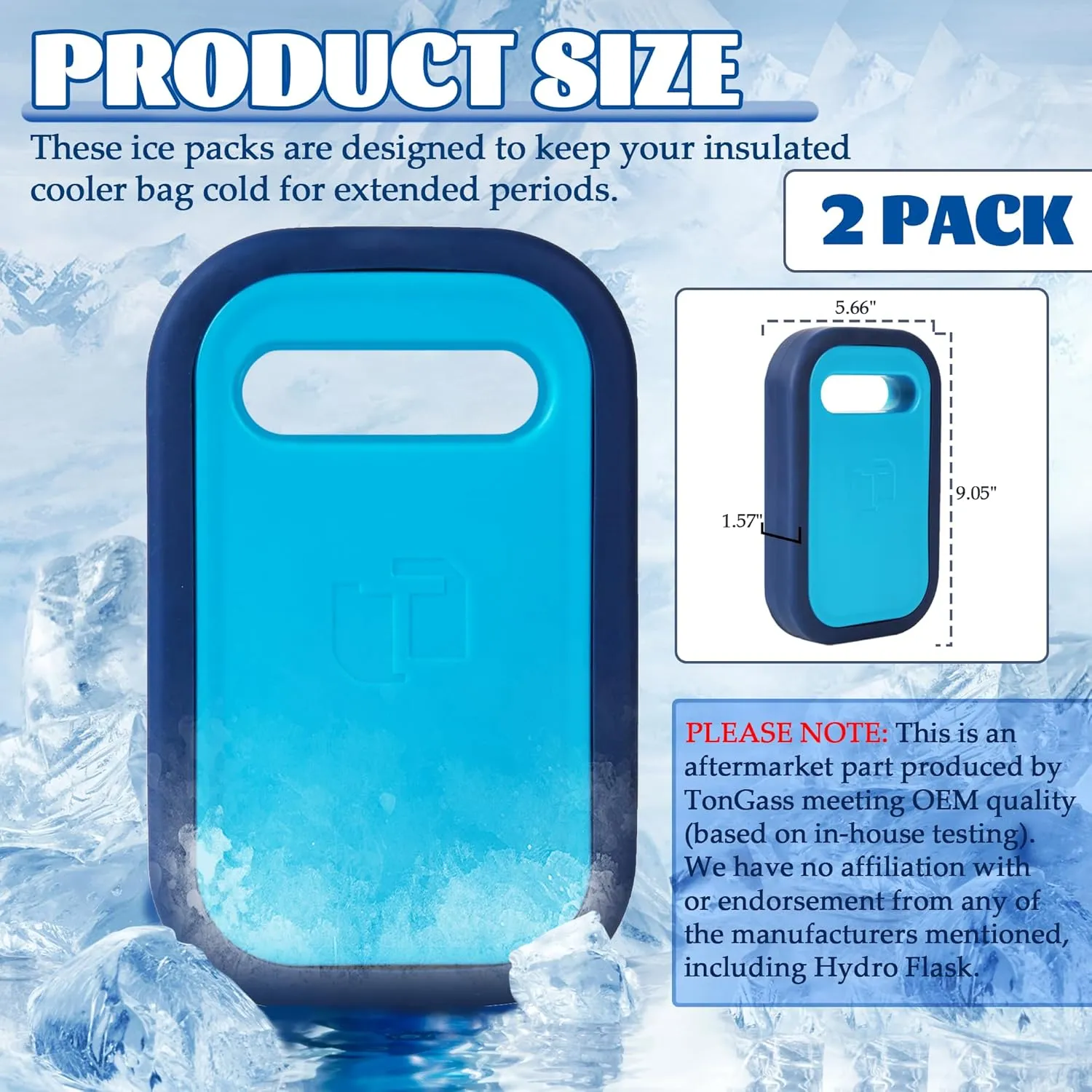 TonGass Ice Packs Reusable Compatible with Hydro Flask Cooler Freezer Large Cooler Ice Pack for Hydro Flask Lunch Box - 9.05x5.66x1.57 Inches