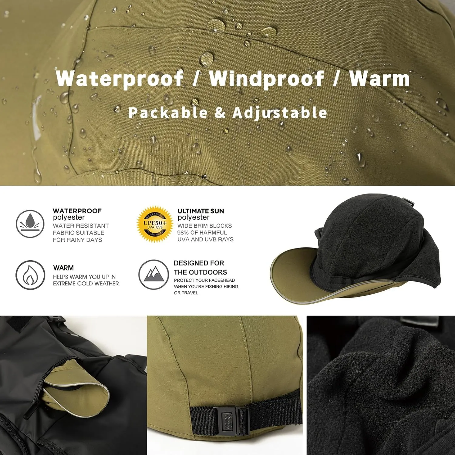 TOP-EX Oversize XL XXL Men's Waterproof Winter Baseball Cap Fleece Earflap Trapper Hat for Cold Weather Large Heads