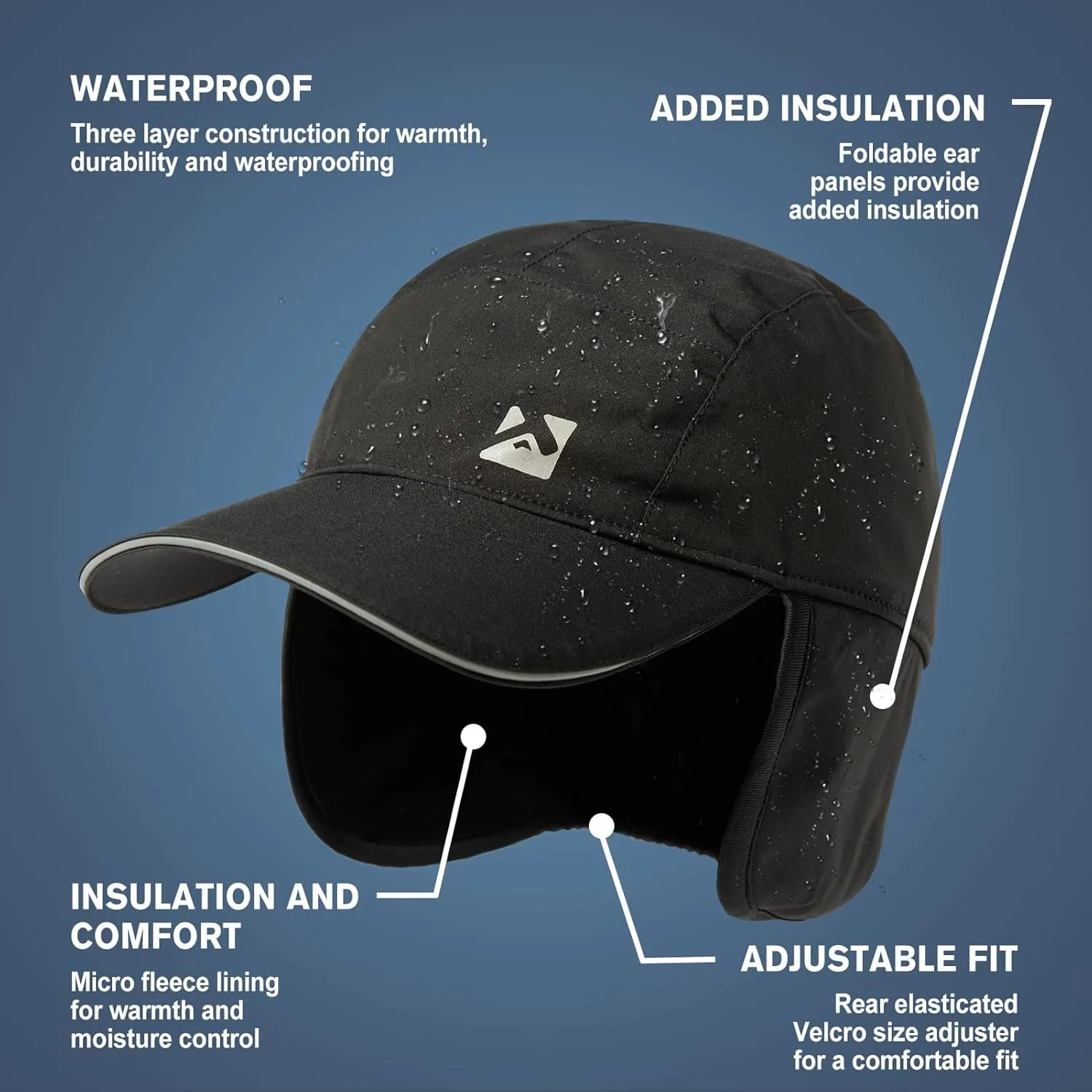 TOP-EX Oversize XL XXL Men's Waterproof Winter Baseball Cap Fleece Earflap Trapper Hat for Cold Weather Large Heads