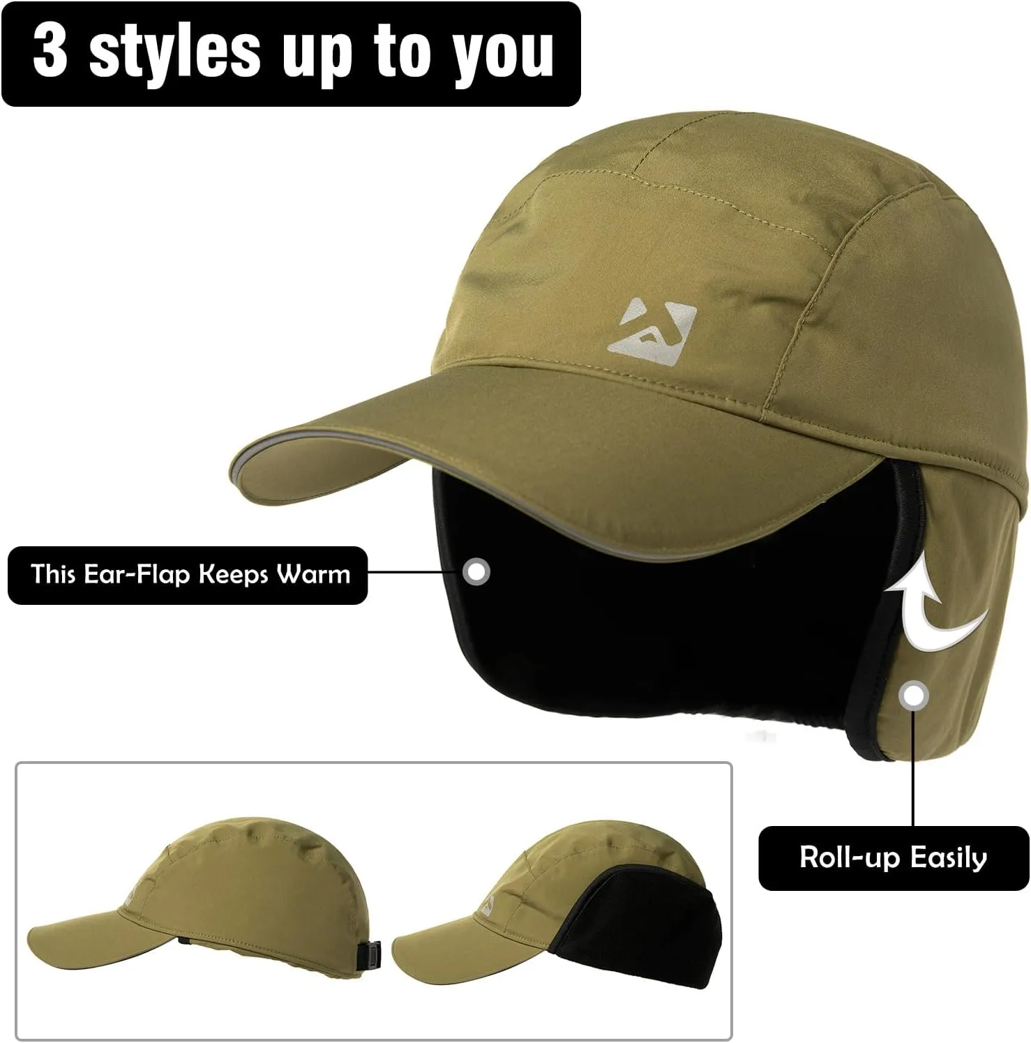 TOP-EX Oversize XL XXL Men's Waterproof Winter Baseball Cap Fleece Earflap Trapper Hat for Cold Weather Large Heads