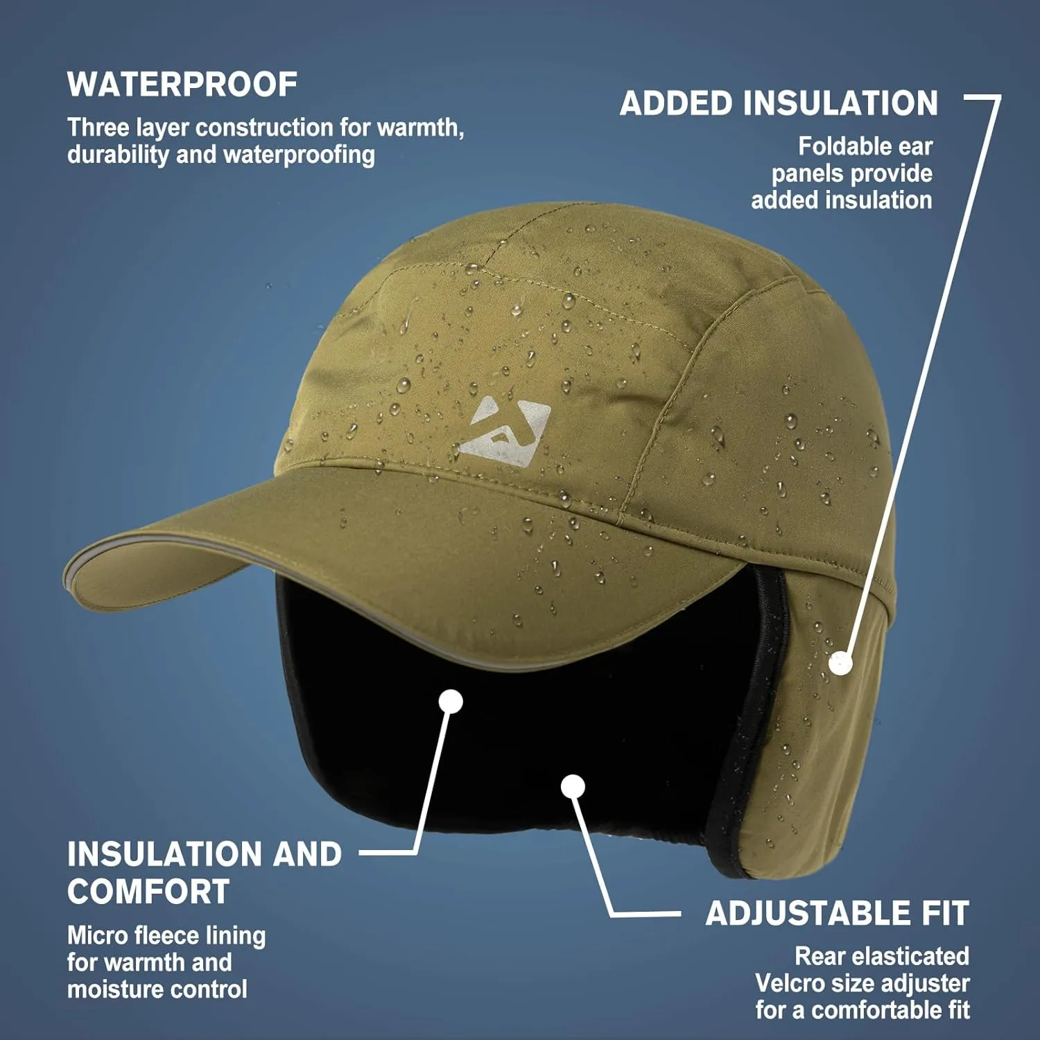 TOP-EX Oversize XL XXL Men's Waterproof Winter Baseball Cap Fleece Earflap Trapper Hat for Cold Weather Large Heads
