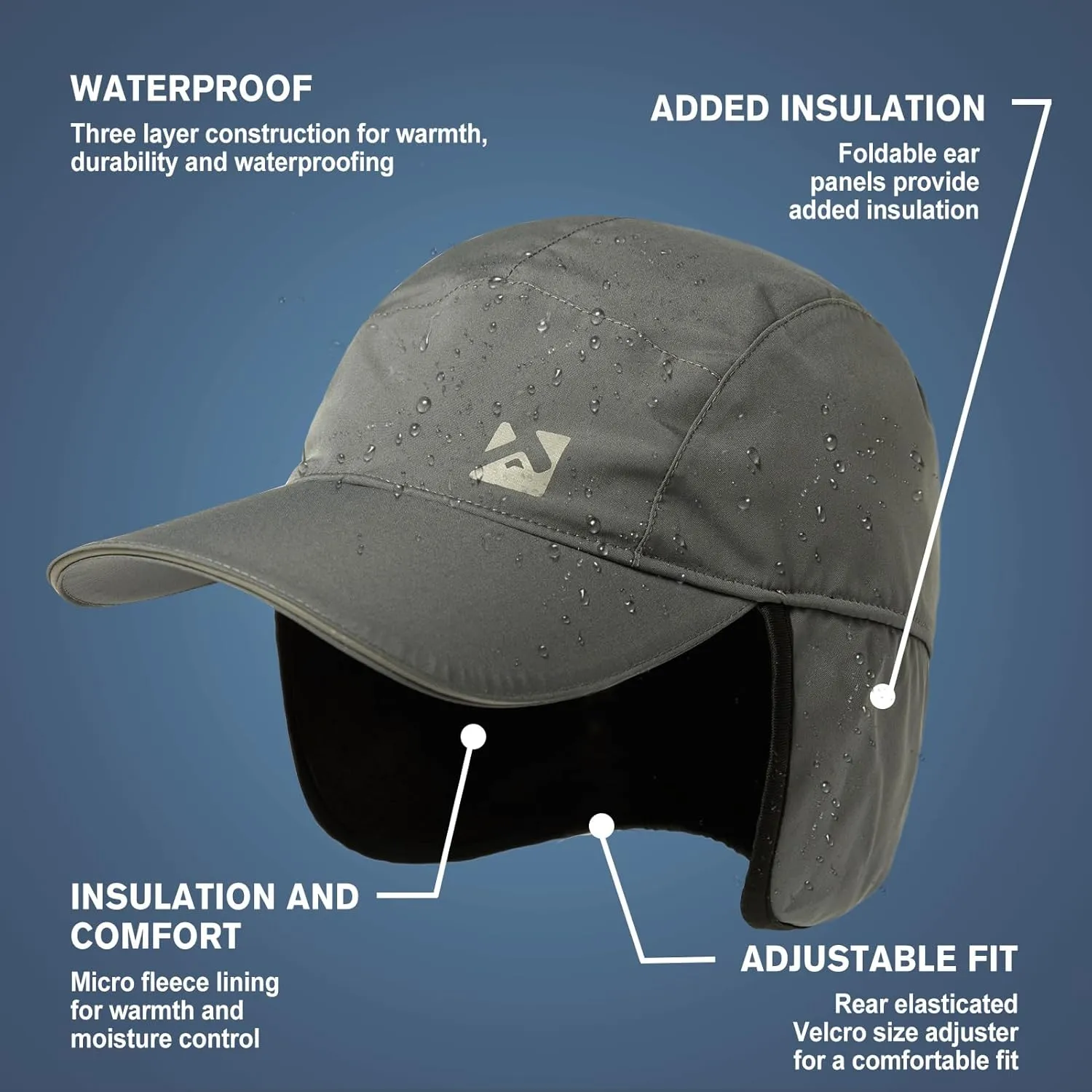 TOP-EX Oversize XL XXL Men's Waterproof Winter Baseball Cap Fleece Earflap Trapper Hat for Cold Weather Large Heads