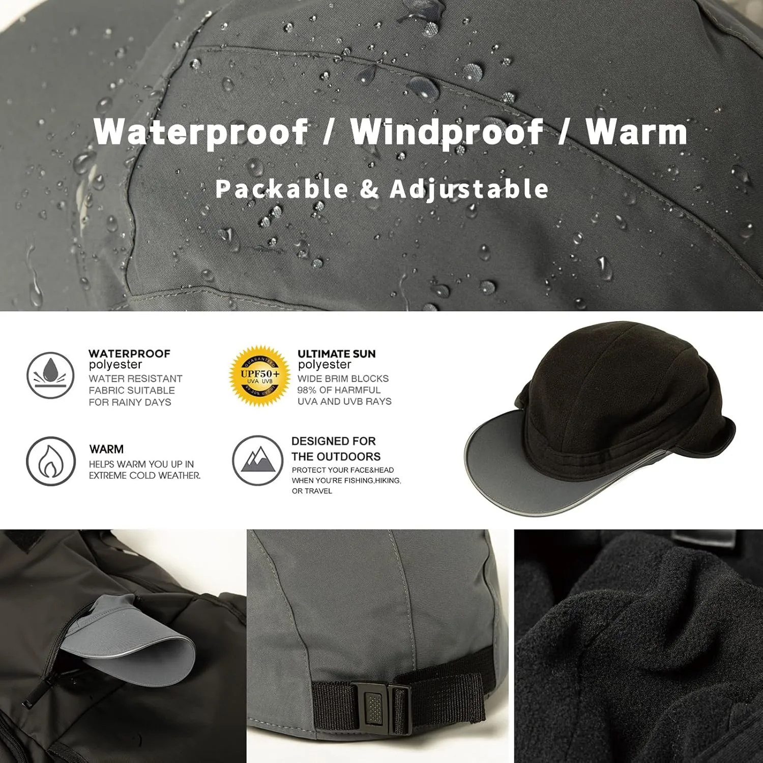 TOP-EX Oversize XL XXL Men's Waterproof Winter Baseball Cap Fleece Earflap Trapper Hat for Cold Weather Large Heads