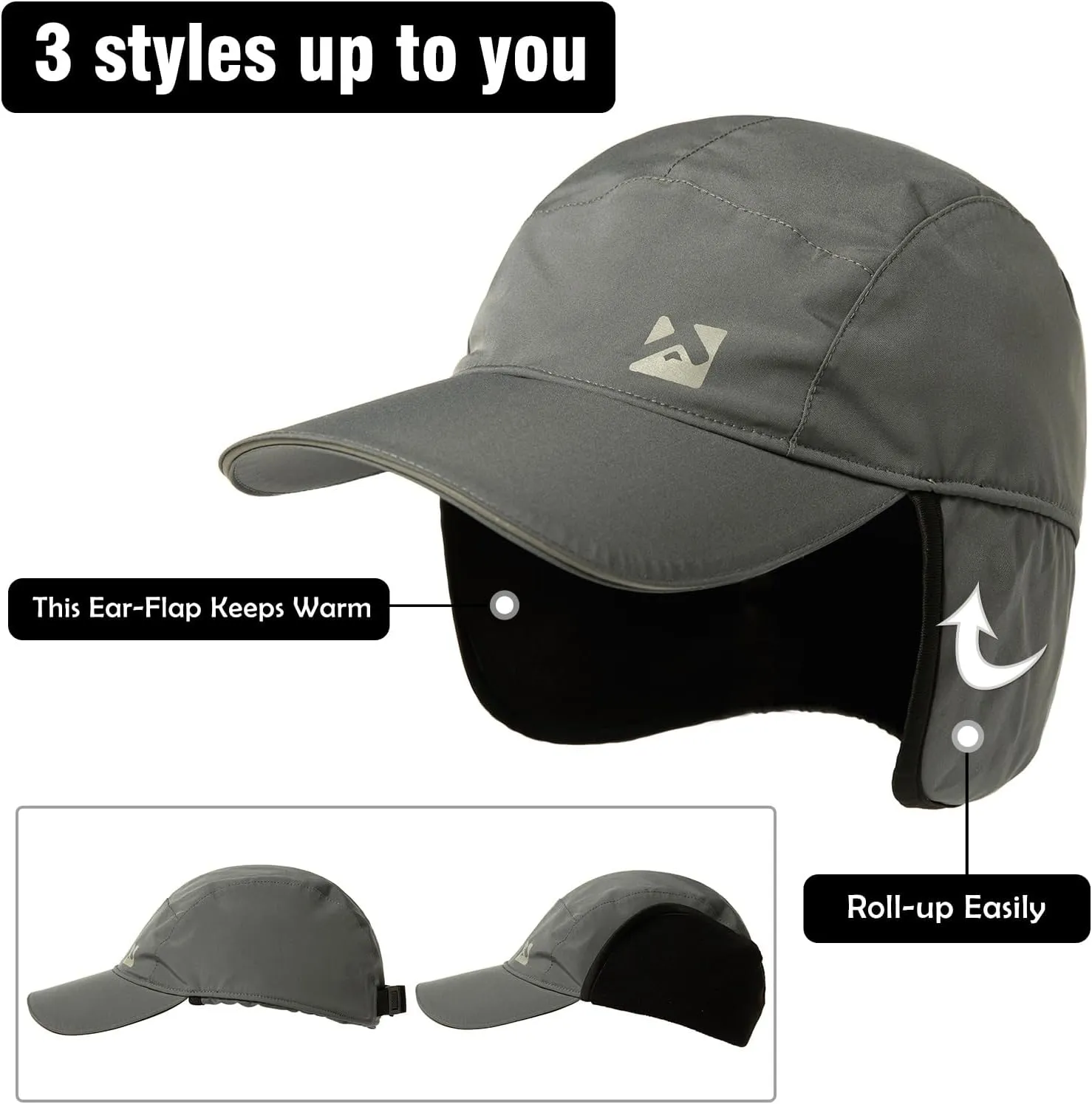 TOP-EX Oversize XL XXL Men's Waterproof Winter Baseball Cap Fleece Earflap Trapper Hat for Cold Weather Large Heads