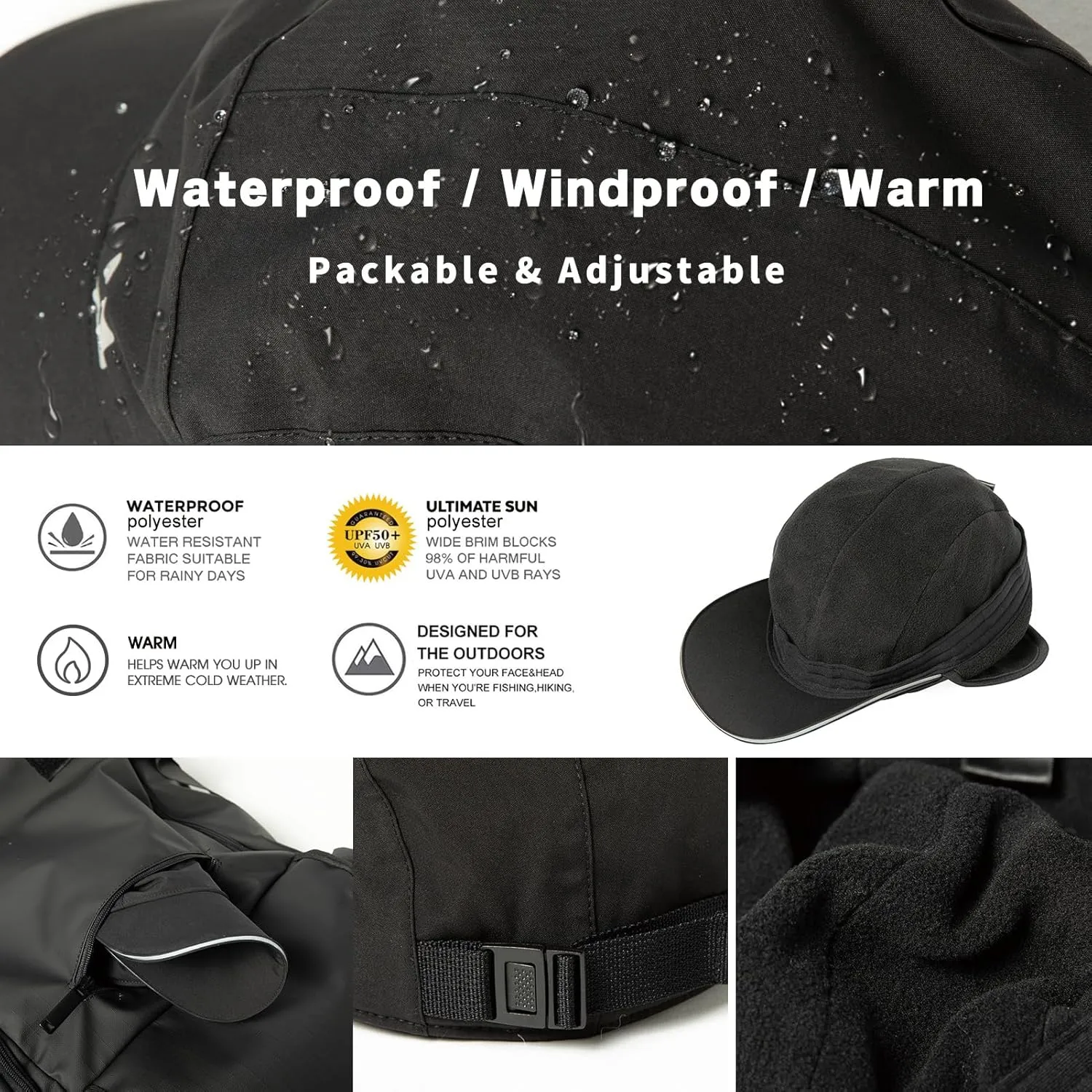 TOP-EX Oversize XL XXL Men's Waterproof Winter Baseball Cap Fleece Earflap Trapper Hat for Cold Weather Large Heads