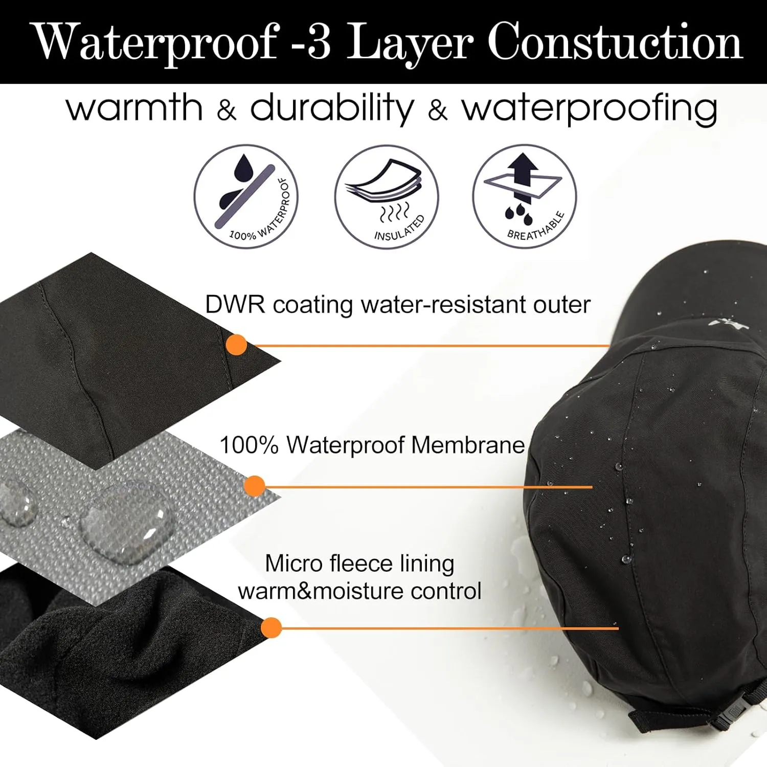 TOP-EX Oversize XL XXL Men's Waterproof Winter Baseball Cap Fleece Earflap Trapper Hat for Cold Weather Large Heads