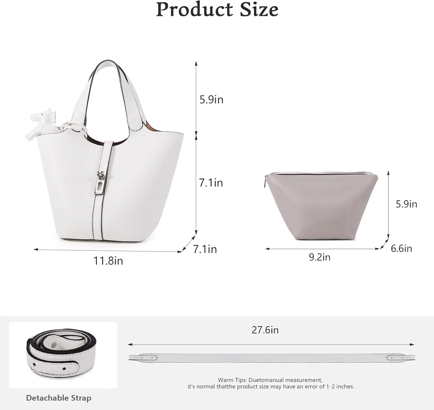 Top Handle Bag for Women Vegan Leather Bucket Bag for Women Shoulder Purse Satchel with Detachable Small Purse