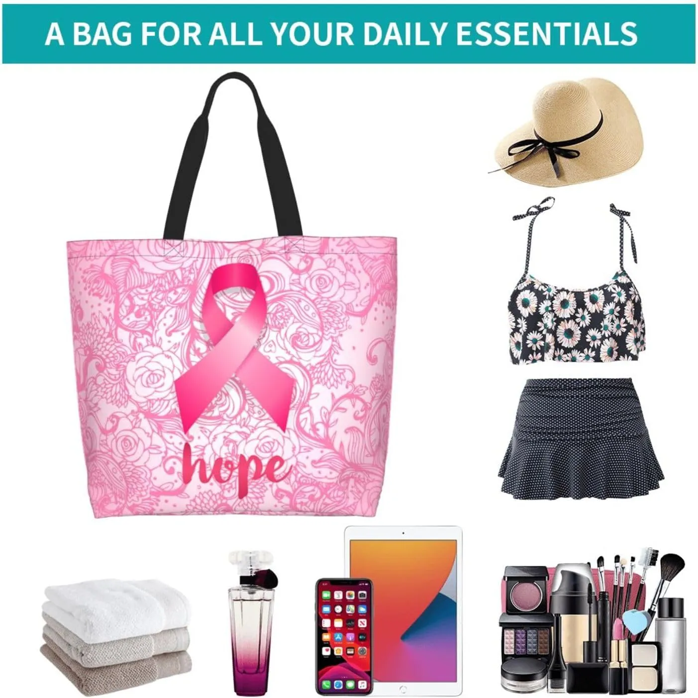 Tote Bag For Womens, Large Casual Shoulder Sling Bags Reusable Grocery Handbag For Travel Shopping Gym