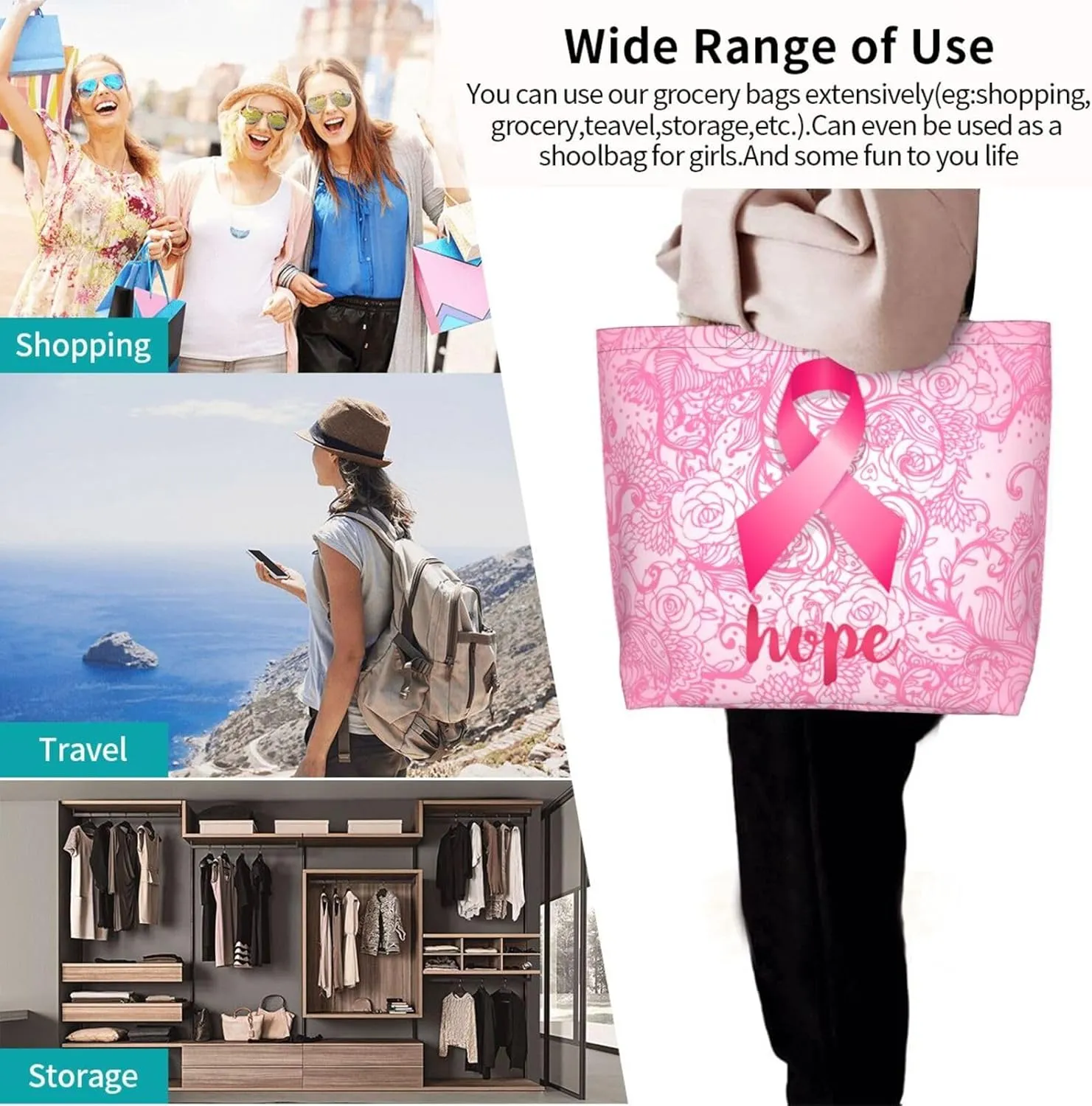 Tote Bag For Womens, Large Casual Shoulder Sling Bags Reusable Grocery Handbag For Travel Shopping Gym