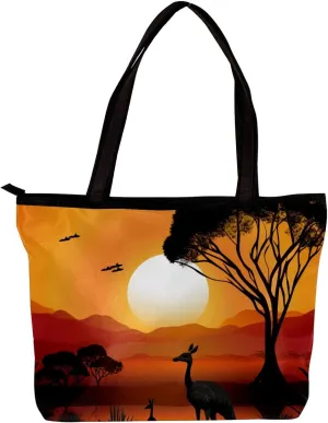 Tote Bags for Women,Womens Handbags,Small Tote Bag,Australia Sunset Kangaroo Ostrich