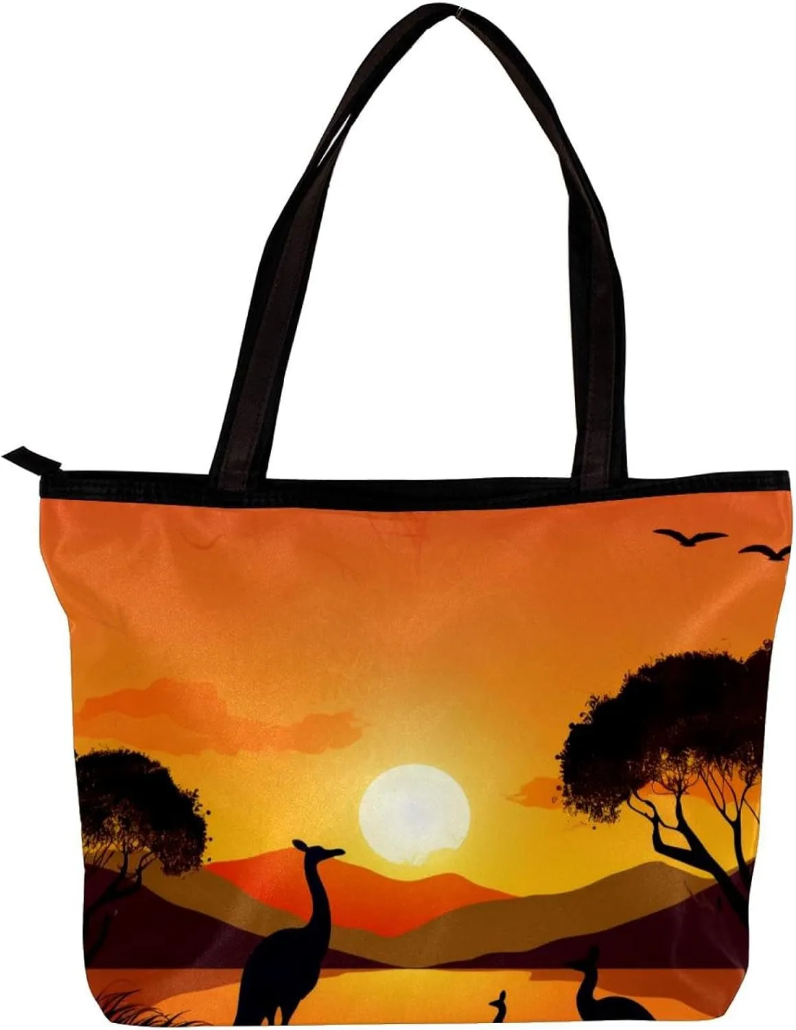 Tote Bags for Women,Womens Handbags,Small Tote Bag,Australia Sunset Kangaroo Ostrich