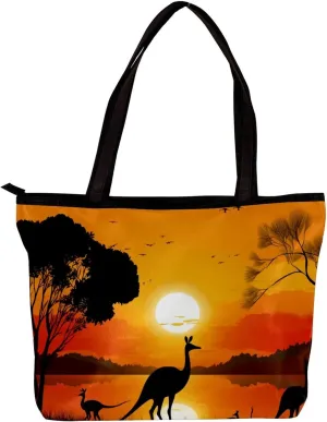 Tote Bags for Women,Womens Handbags,Small Tote Bag,Australia Sunset Kangaroo Ostrich