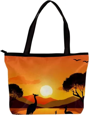 Tote Bags for Women,Womens Handbags,Small Tote Bag,Australia Sunset Kangaroo Ostrich