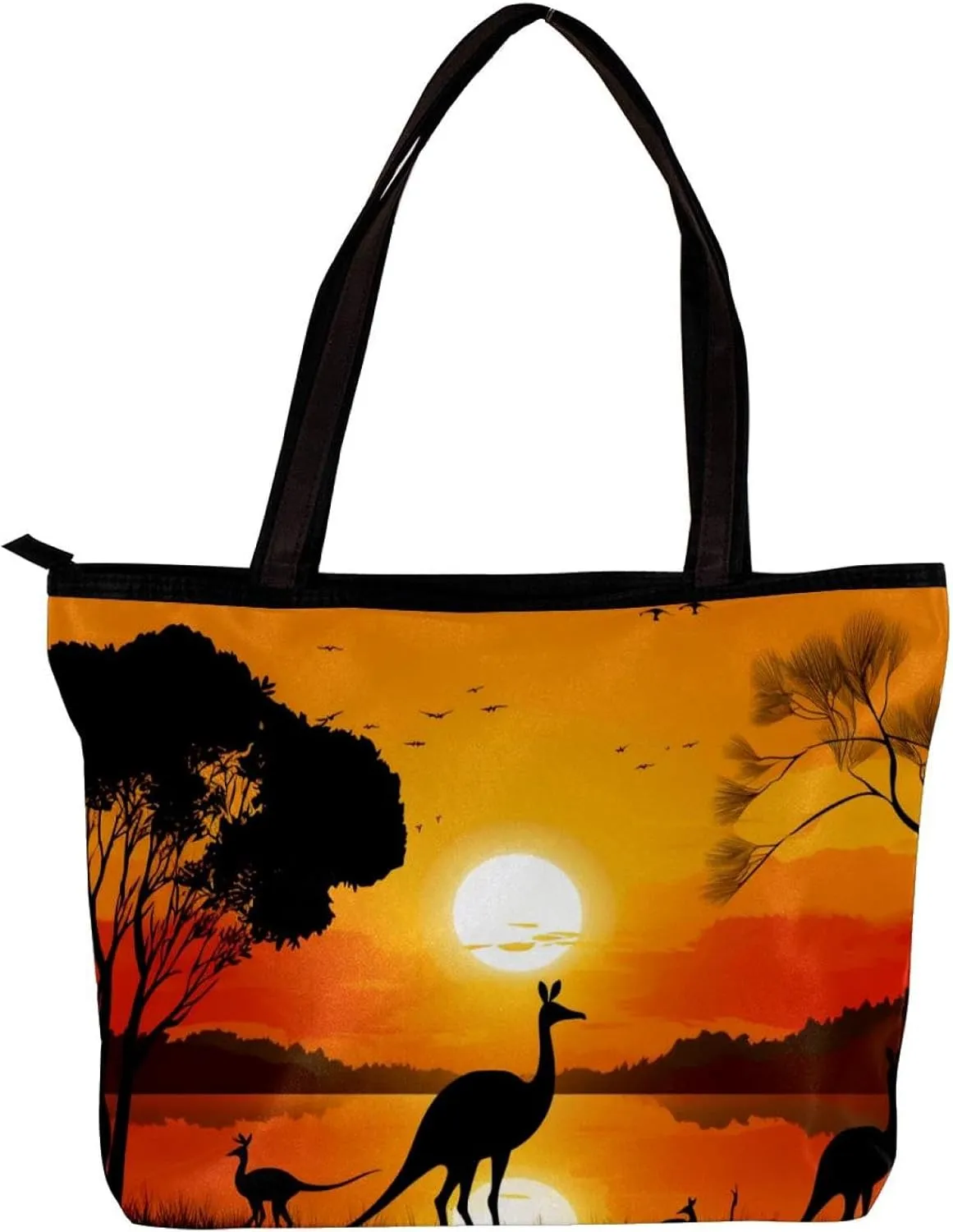 Tote Bags for Women,Womens Handbags,Small Tote Bag,Australia Sunset Kangaroo Ostrich