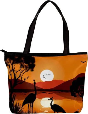 Tote Bags for Women,Womens Handbags,Small Tote Bag,Australia Sunset Kangaroo Ostrich
